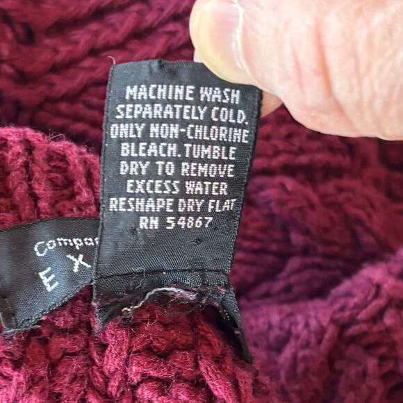 VTG 80s Express Heavyweight Cable Knit Crewneck Sweater Maroon Mens Size Large - Picture 2 of 7